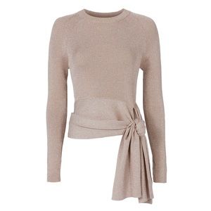 NWT 3.1 PHILLIP LIM Metallic Rib-Knit Tie Waist Crewneck Sweater